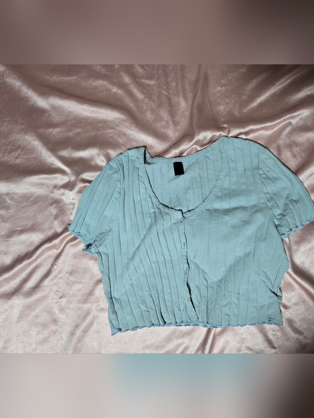 Light Blue Ribbed Button-Front Top
